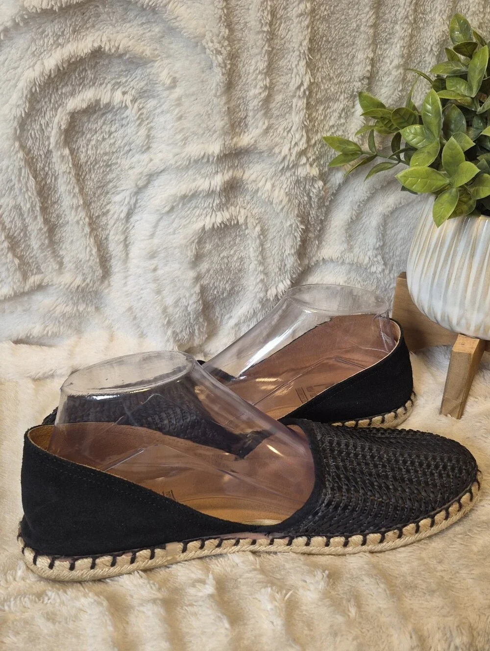Miz Mooz Cindy Espadrilles Black Woven Leather D'Orsay Flats Women's Sz 10 US